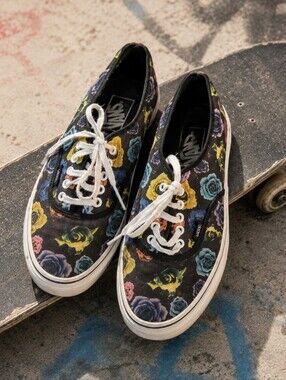Vans Black Floral Skate Sneakers Soft Grunge Indie Sleaze Shoes Skatecore Retro